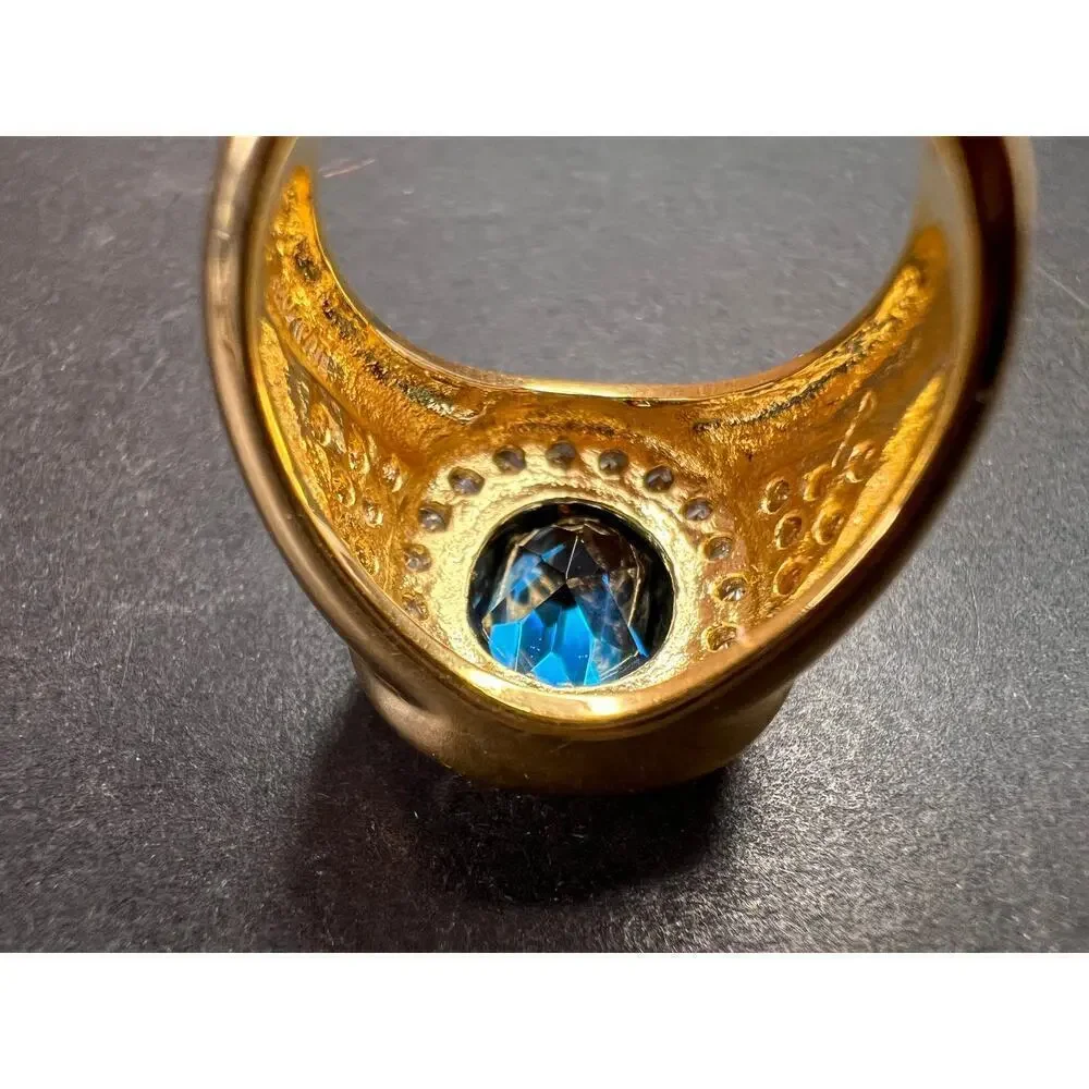 Lab blue spinel and CZ 18k rolled gold ring size 7